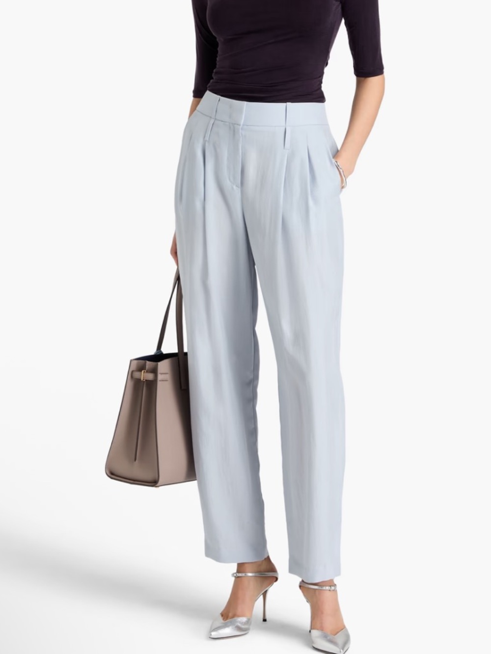 High-Rise Light Blue Pleated Trousers Giorgio Armani Silk Pleated New 10